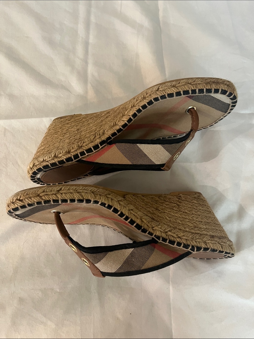 Burberry Tan and Brown Check Espadrille Thong/Wedge Sandals - Picture 6 of 9